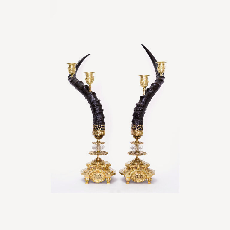 Pair of Candlesticks, antelope horns - 50 cm