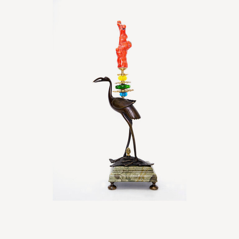 Crane, Bronze, Bamboo coral