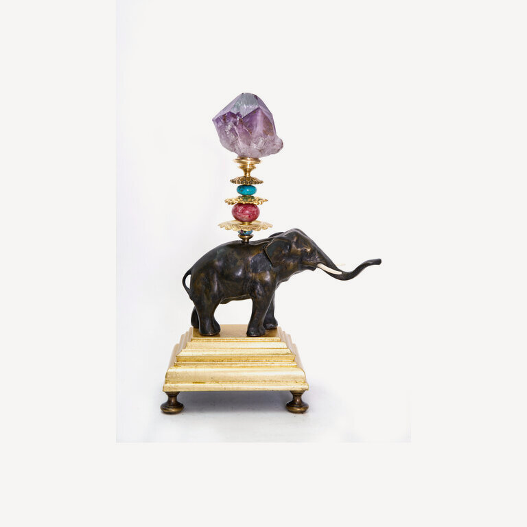 Elephant with raised trunk, amethyst - 28 cm